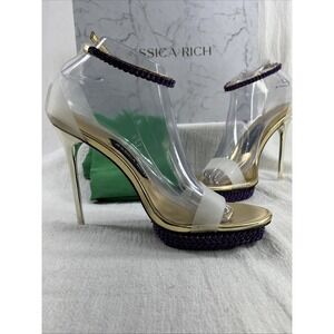 Jessica Rich Sz 9 (40) Stiletto Gold Purple Chain Statement Heels Sexy MSRP $215